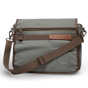 Diesel Vintage Messenger Bag Canvas Green Brown Crossbody Adjustable Strap Y2K